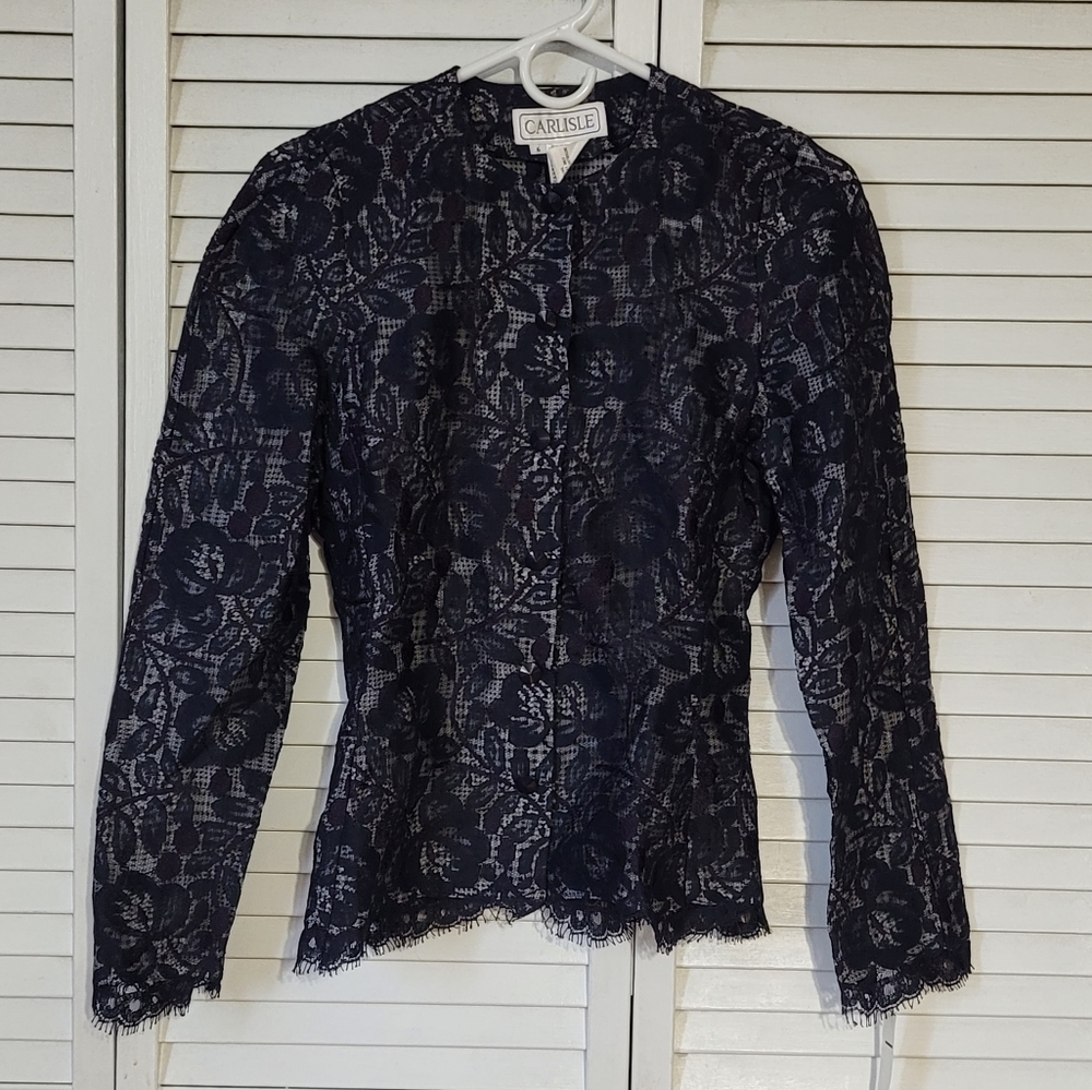 CARLISLE Vintage Foral Lace & Silk Dress Jacket, Size 6